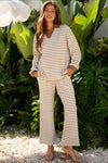 Brown & White Stripped Two-Piece Set - Long Sleeve & Pants