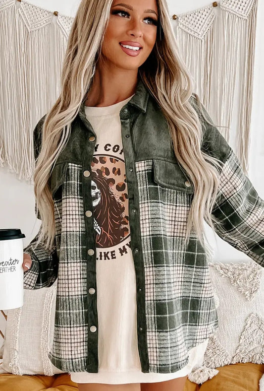 Green & White Plaid Shacket