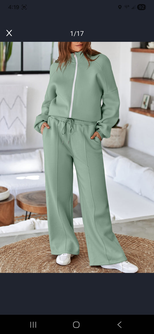 Light Green Two-Piece Set - Coordinated Fall Outfit