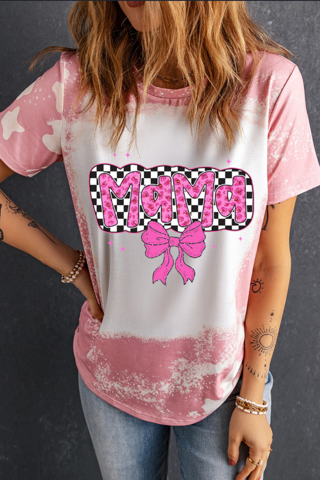 【MODIMOOD】LACE DOT ROSE HALF T-SHIRT T-shirt with rhinestone print | Rich & Royal