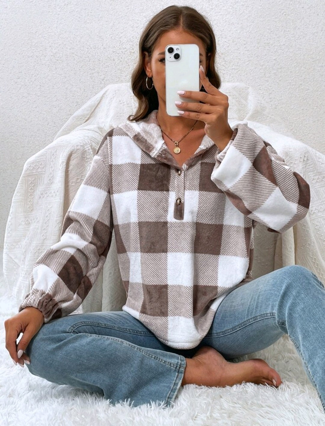 Brown & White Checkered Pullover